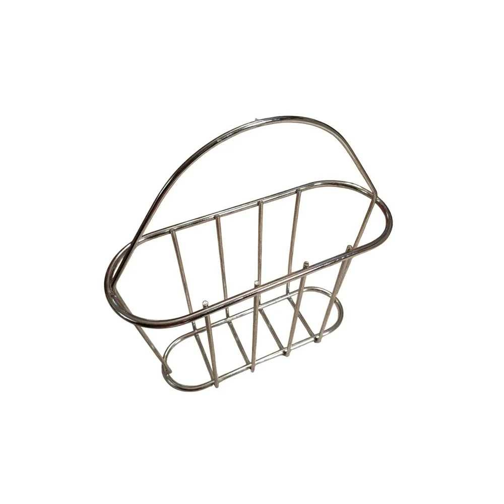 Vintage Chrome Wire Magazine Rack Record Holder Silver Mid Century Modern MCM